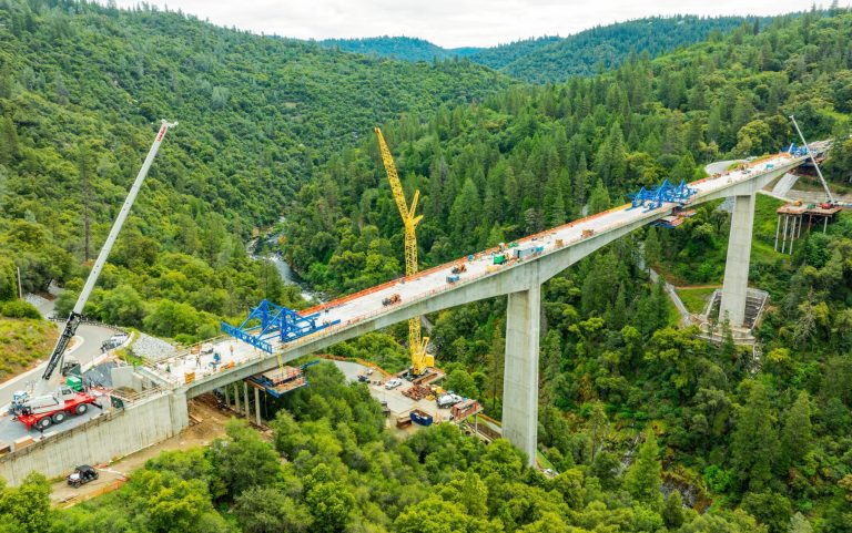 Link-Belt RTC-80130 SII rough terrain crane on the Mosquito Road bridge project near Placerville, California
