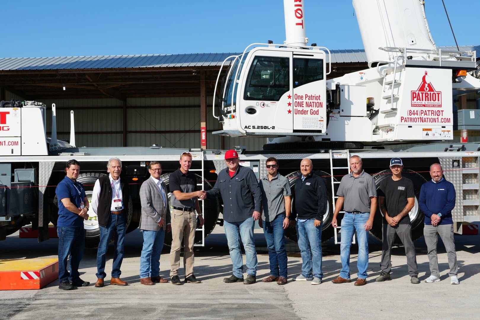 Handover of the Tadano AC 5.250L-2 all terrain crane to Patriot Crane & Rigging, with teams from Patriot, RTL Equipment and Tadano