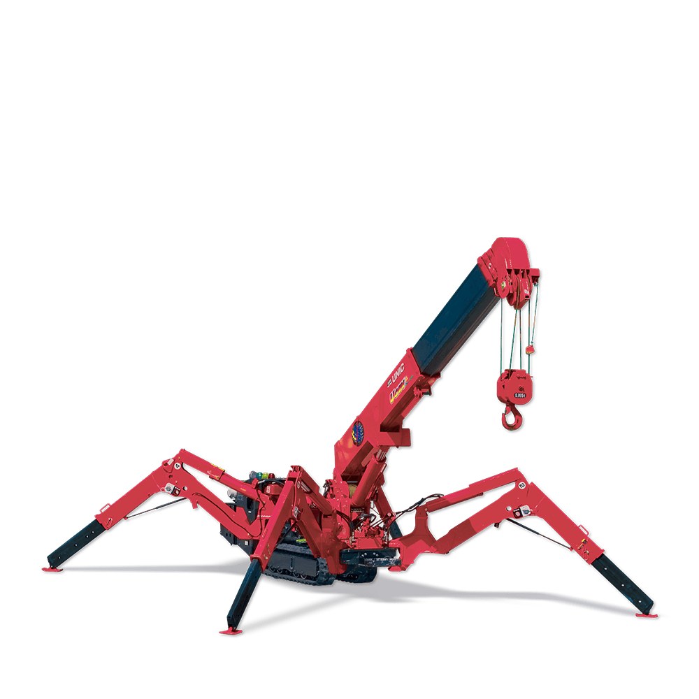 Unic URW-095 mini spider crane with outriggers deployed