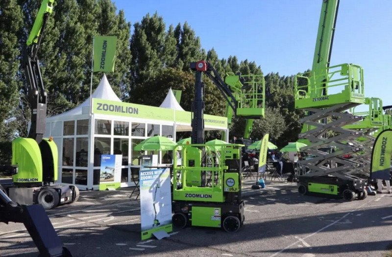 Zoomlion stand with aerial work platforms and cranes at Vertikal Days 2026, Newark Showground